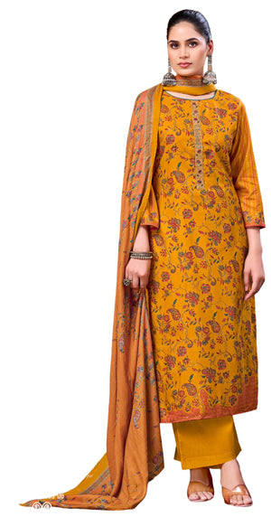DRAVINAM Trends Women's Winter Wear Unstitched Discharge Print Hand Work Neck Embroidered Woollen Viscose Pashmina Salwar Suit Dress Material with Pashmina Printed Shawl Dupatta