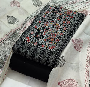 DRAVINAM Trends Women's Cambric Cotton Dress Material | Unstitch Kalamkari Printed Suit Set with Cotton Dupatta