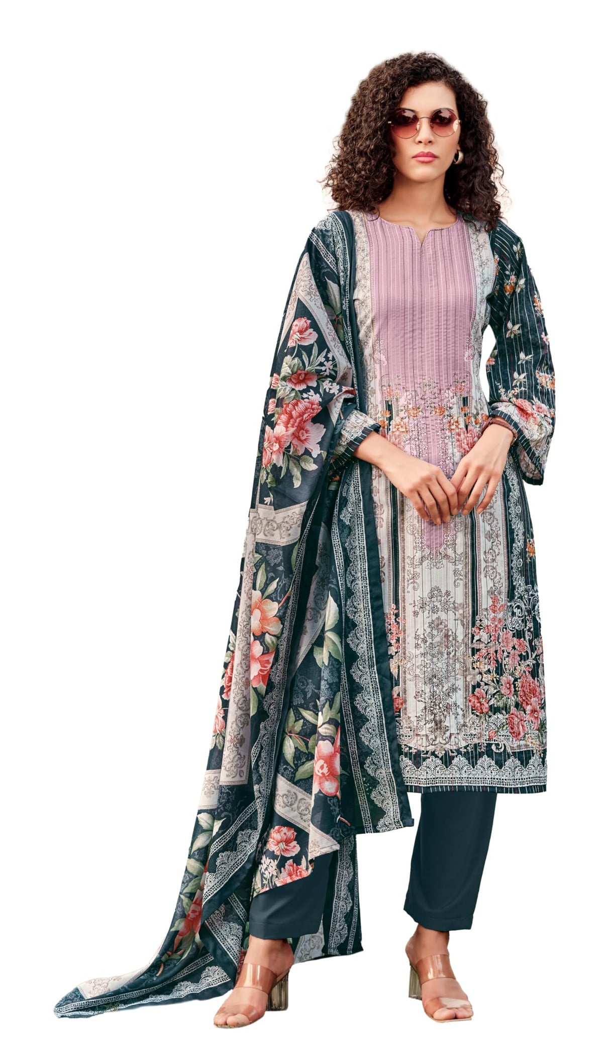 DRAVINAM Trends Women's Unstitched Pure Cotton Suit Dress Material with Heavy Lining Embroidered | Stylish Pure Cotton Print Dupatta & Solid Bottoms
