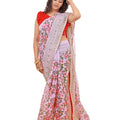 DRAVINAM Trends Women's Jacquard Organza Saree With Blouse Piece (NaaOr_4_White And Red)