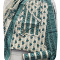 DRAVINAM Trends Women's Premium Cotton Unstitched Salwar Suit Dress Material Set | Traditional Jaipuri Block Print Angrakha Style Suit Material (Off White and Green)