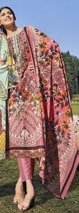 DRAVINAM Trends Unstitched Pakistani Print Embroidered Cotton Salwar Suit Dress Materials with Dupatta