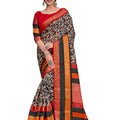 DRAVINAM Trends Women's Cotton Linen Jacquard Woven Broad Border Pattu Saree with Blouse Piece (Pattu SareeSRMN_37N_Black Red)