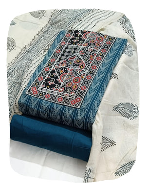 DRAVINAM Trends Women's Cambric Cotton Dress Material | Unstitch Kalamkari Printed Suit Set with Cotton Dupatta