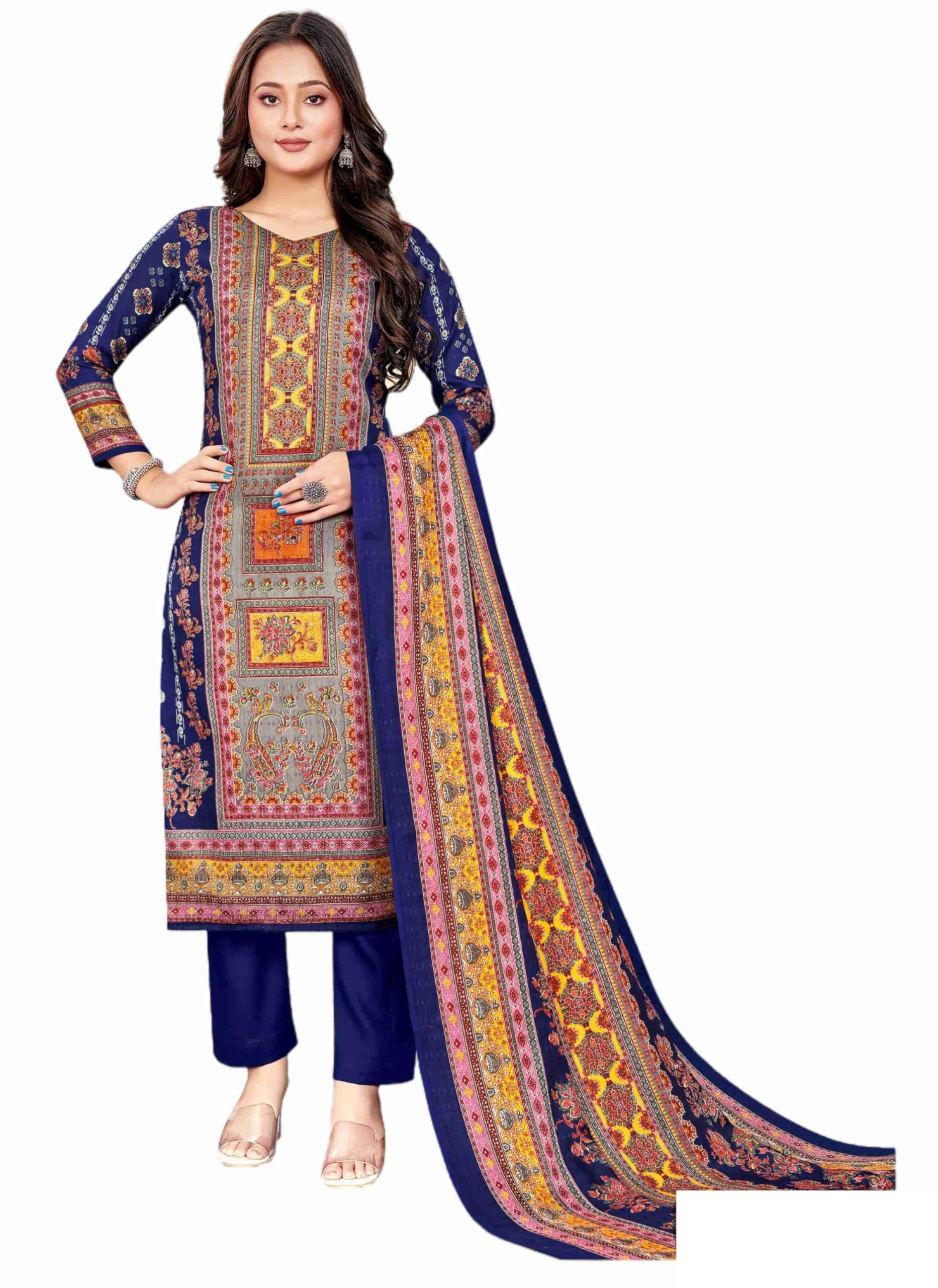 DRAVINAM Trends Women's Pakistani Printed Pashmina Unstitch Salwar Suit Dress Material with Pashmina Printed Shawl Dupatta