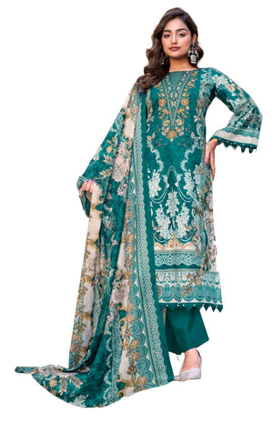 DRAVINAM Trends Women's Unstitched Cotton Suit Dress Material -Embroidered Digital Print Top II Plain Bottoms II Digital Print Dupatta