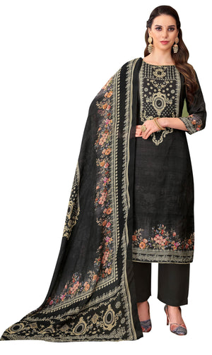 DRAVINAM Trends Women's Unstitched Viscose Maslin Hand Embroidered Suit Material - Viscose Maslin Digital Printed Hand Embroidered Kameez II Rayon Bottoms II Maslin Printed Dupatta
