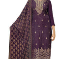 DRAVINAM Trends Women's Pure Jacquard heavy sequence work Pakistani salwar suit material with pure georgette digital printed and embroidered heavy dupatta (Wine)