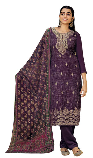 DRAVINAM Trends Women's Pure Jacquard heavy sequence work Pakistani salwar suit material with pure georgette digital printed and embroidered heavy dupatta (Wine)