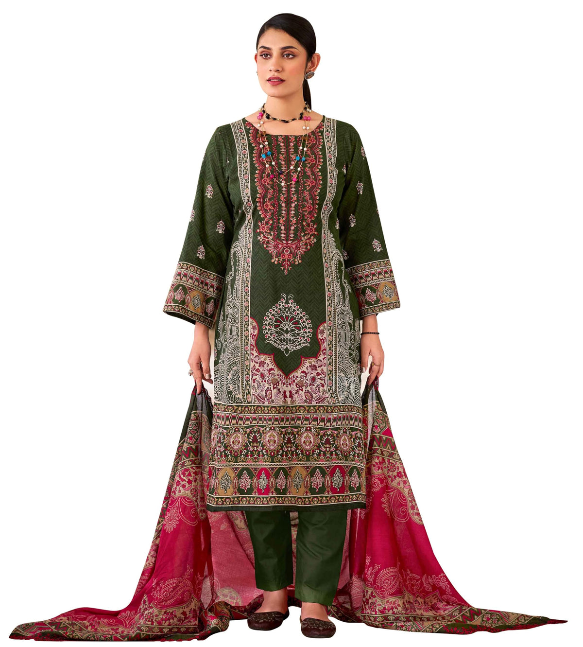 DRAVINAM Trends Women's Unstitched Salwar Suit Dress Material - Cotton Digital Printed Organza Embroidered Kameez II Unstitch Bottoms II Cotton Dupatta