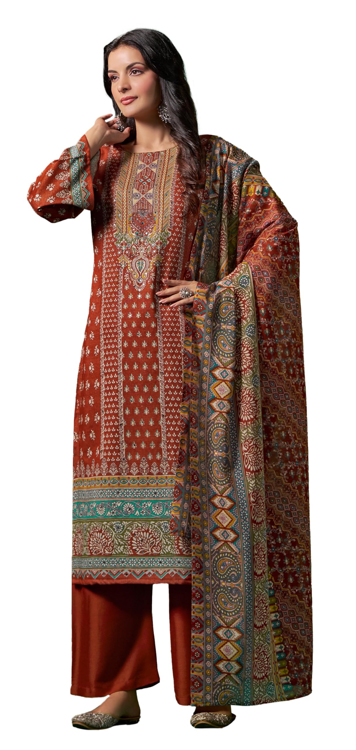 DRAVINAM Trends Women's Unstitched Salwar Suit Dress Material - Cotton Digital Printed Organza Embroidered Kameez II Unstitch Bottoms II Cotton Dupatta