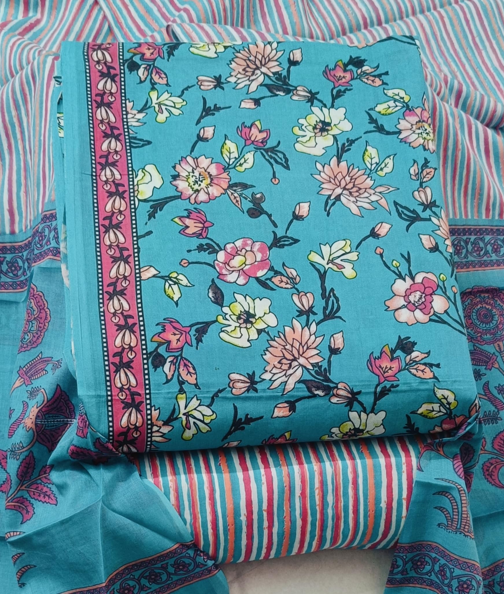 DRAVINAM Trends Jaipuri Print Cambric Cotton Unstitched Salwar Suit Dress Material for Women with Mulmul Cotton Dupatta