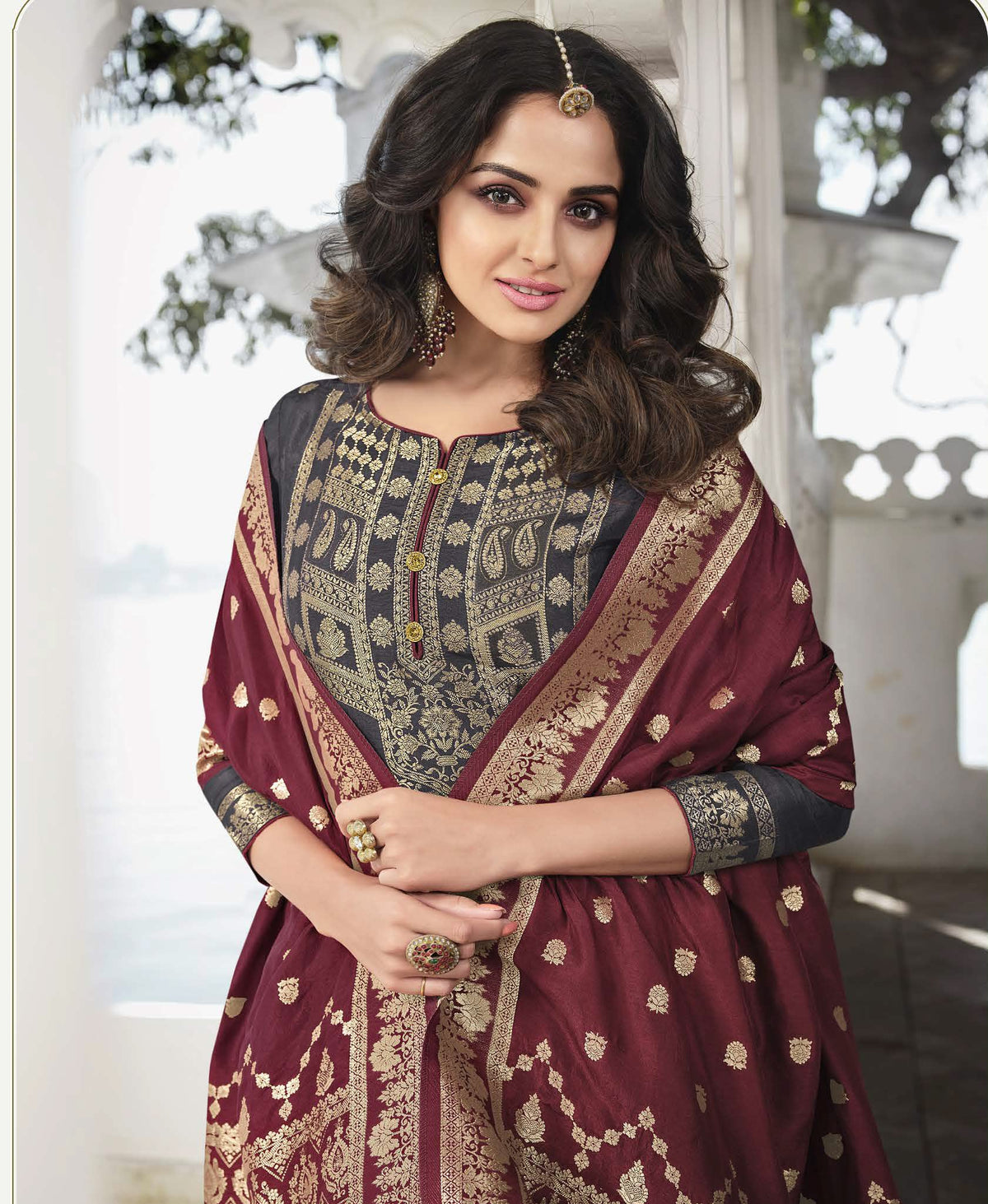 DRAVINAM Trends Women’s Unstitched banarasi Salwar Suit Fabric Dress Material with pure banarasi Dupatta (Red)