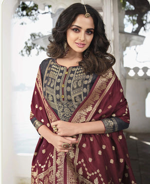 DRAVINAM Trends Women’s Unstitched banarasi Salwar Suit Fabric Dress Material with pure banarasi Dupatta (Red)