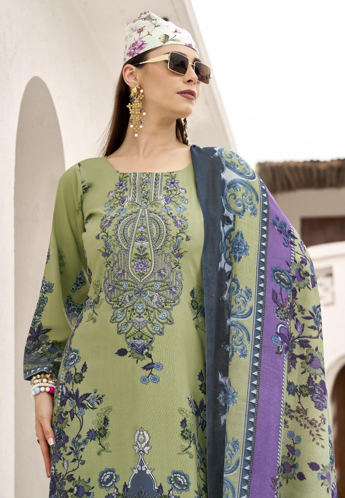 DRAVINAM Trends Unstitched Pakistani Embroidered Pure Rayon Salwar Suit Dress Materials with Cotton Dupatta