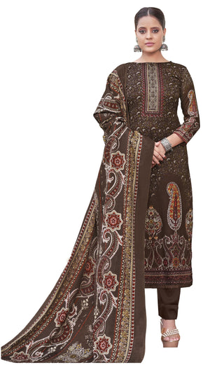 DRAVINAM Trends Women's Kashmiri Printed Pashmina Unstitch Salwar Suit Dress Material with Siroski Work and Twill Pashmina Printed Shawl Dupatta