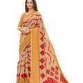 DRAVINAM Trends Women's Pure Dola Silk Printed Saree with Viscose zari Woven Border and Blouse Piece (Beige and Red)
