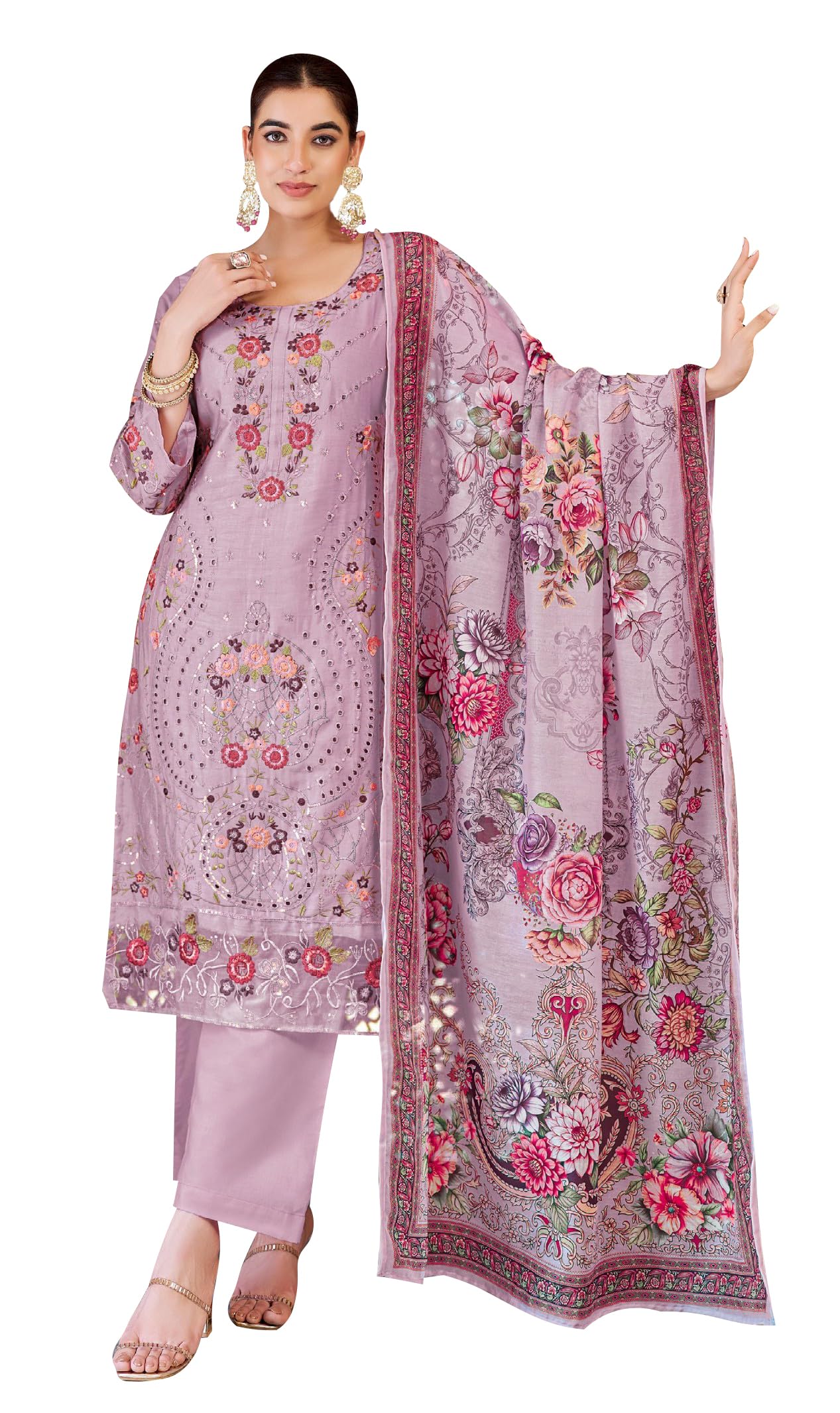 DRAVINAM Trends Kurti 2.50 mtrs,Pure Cotton Solid (2.7 m), Pure Cotton Mal Mal Print Dupatta (2.25 m)|Green