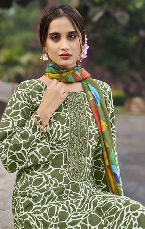 DRAVINAM Trends Kurti 2.50 mtrs, PURE COTTON DYED (2.7 m),PURE LAWN MULMUL DIGITAL PRINT COTTON DUP (2.25|Mehandi Green