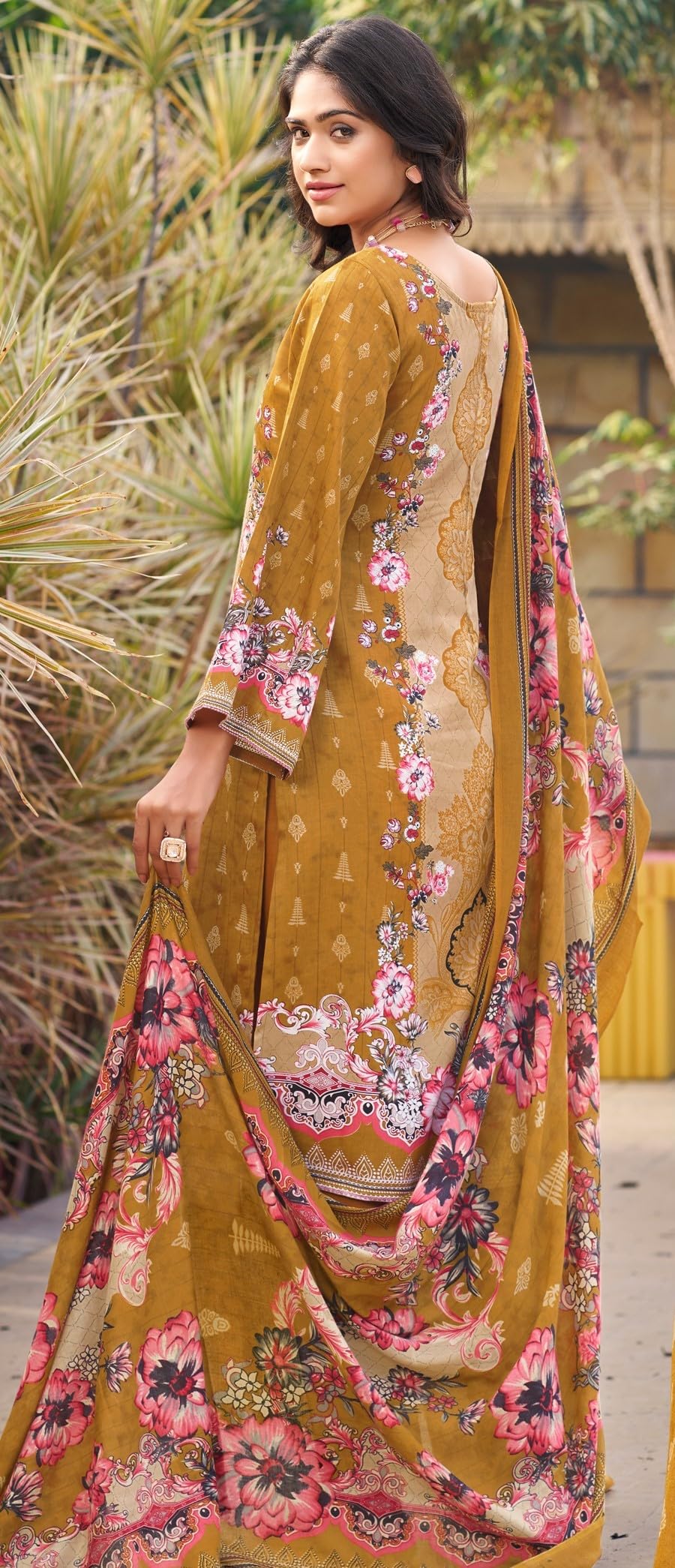 DRAVINAM Trends Women's Unstitched Jam Cotton Hand Embroidered Suit Material - Pure Jam Cotton Printed Hand Embroidered Kameez II Cotton Bottoms II Cotton Malmal Printed Dupatta