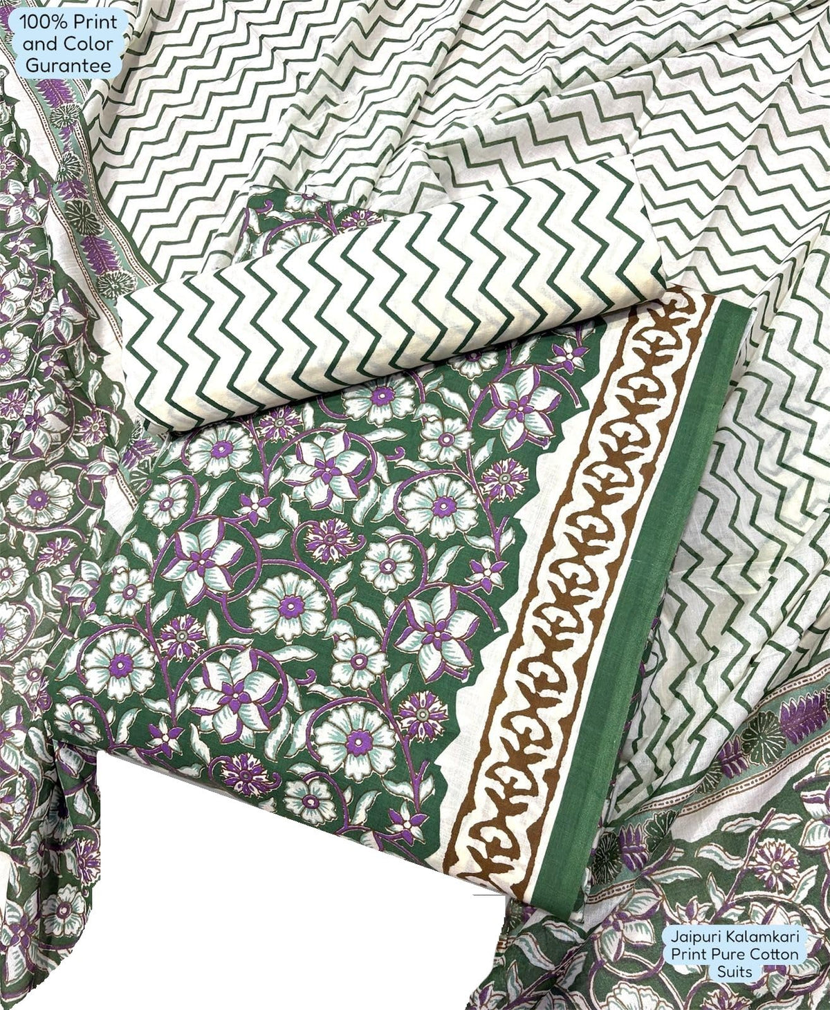 DRAVINAM Trends Unstitched Jaipuri Handmade Traditional Kalamkari Print Soft Cotton Dress Material with Cotton Dupatta
