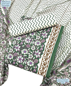 DRAVINAM Trends Unstitched Jaipuri Handmade Traditional Kalamkari Print Soft Cotton Dress Material with Cotton Dupatta