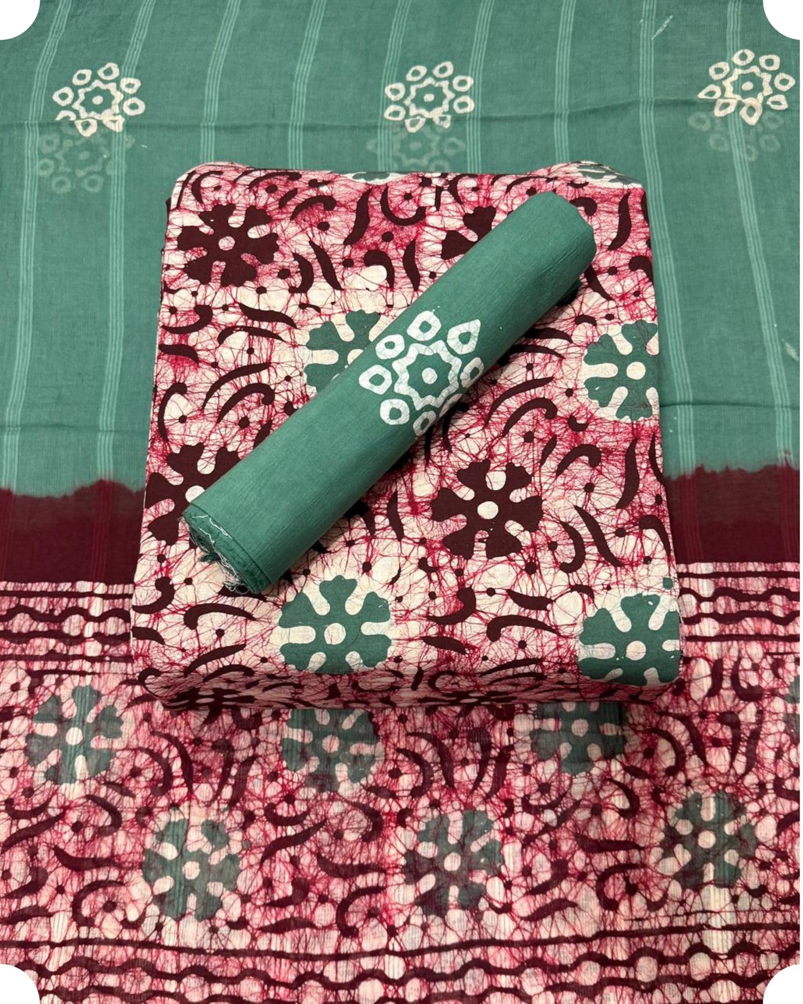 DRAVINAM Trends Unstitched Jaipuri Handmade Multicolour Wax Batik Print Soft Cotton Dress Material with Dupatta