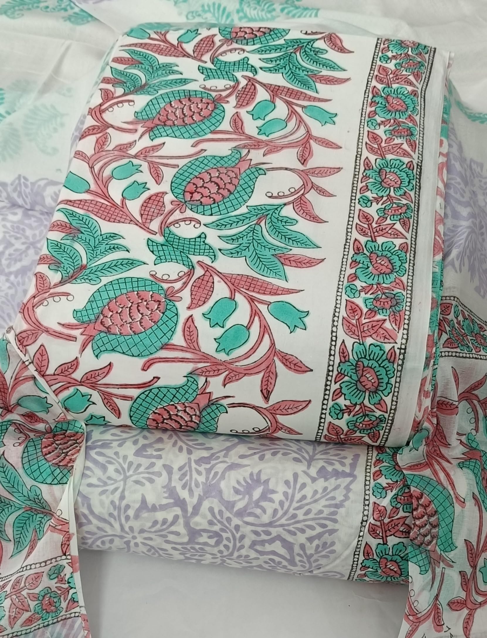 DRAVINAM Trends Hand Block Dabu Print Indigo Cambric Unstitched Cotton Suit Dress Material for Women with Mulmul Cotton Hand Printed Dupatta