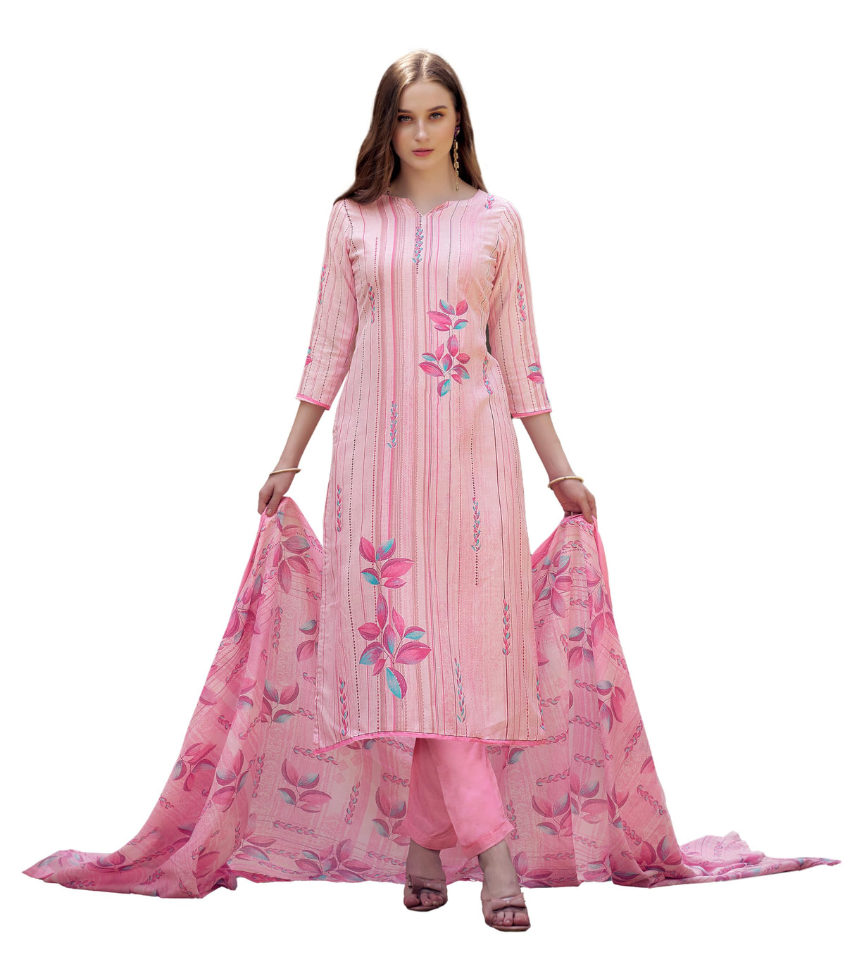 DRAVINAM Trends Women's Pure Cotton Printed Dress Material Salwar Suit with Unstitched Bottoms and Cotton Dupatta