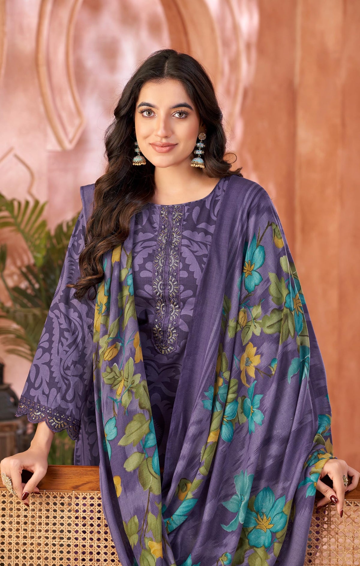 DRAVINAM Trends Unstitched Pakistani Embroidered Pure Cambric Cotton Salwar Suit Dress Materials with Mal Mal Cotton Printed Dupatta