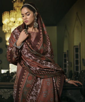 DRAVINAM Trends Women's Pure Winter Alpine Woollen Pashmina Pakistani Print Unstitched Salwar Suit Dress Material with Printed Woollen Shawl