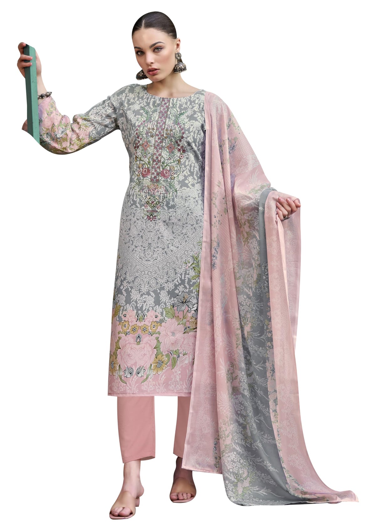 DRAVINAM Trends Women's Unstitched Premium Cotton Suit Material - Soft Cotton Digital Printed Embroidered Kameez II Unstitch Bottoms II Cotton Malmal Printed Dupatta