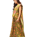 DRAVINAM Trends Women's Soft Linen Cotton Handloom Art Print Woven Bordered Saree with Unstitched Blouse Piece (Green)