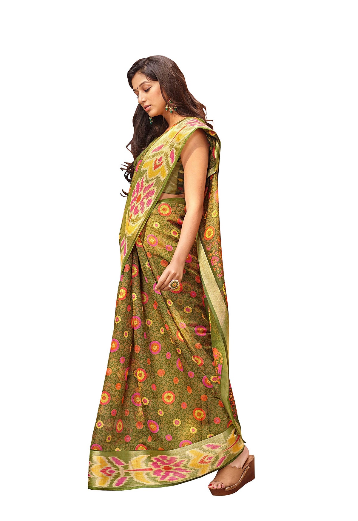 DRAVINAM Trends Women's Banarasi Linen Saree With Unstitched Blouse Piece (SareeML_10_Sea Green)
