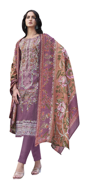 DRAVINAM Trends Women's Pakistani Print Embroidered Unstitcehd Pure Cotton Salwar Suit Dress Materials with Cotton Printed Dupatta