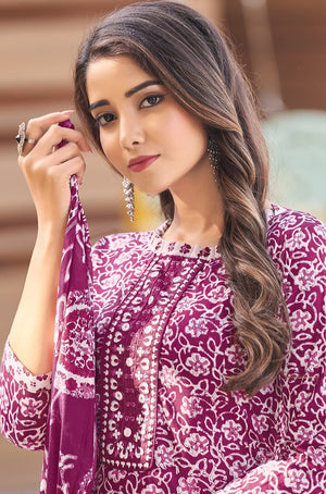 DRAVINAM Trends Women's Unstitched Cambric Cotton Printed Embroidered Salwar Suit Dress Material with Printed Cotton Digital printed Dupatta (Blue)