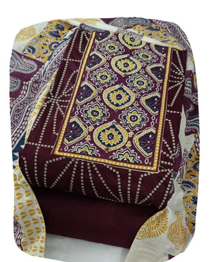 DRAVINAM Trends Women's Cambric Cotton Dress Material | Unstitch Kalamkari Printed Suit Set with Cotton Dupatta