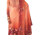 DRAVINAM Trends Women's Casual Wear Pure Jaam Cotton Digital Printed Heavy Embroidered Salwar Suit Material with Pure Bemberg Chiffon Four Side Lace Chunni (Orange)