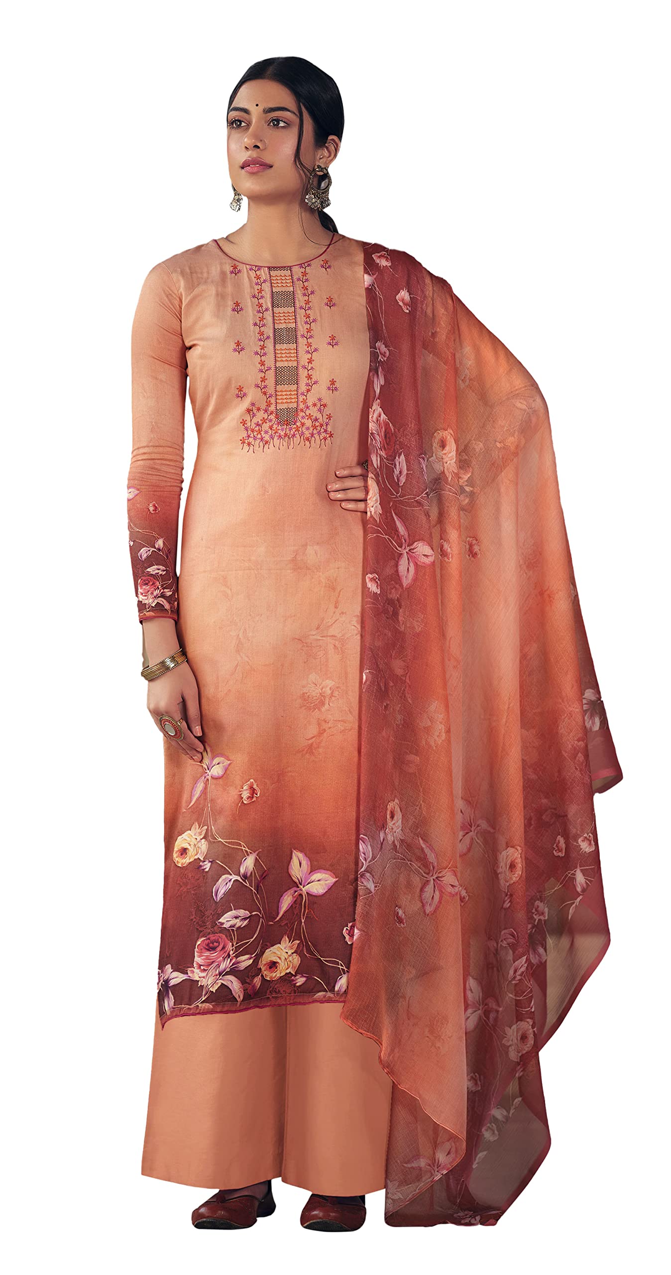 DRAVINAM Trends Women's Office Wear Pure Jam Cotton Digital Printed Heavy Embroidered Salwar Suit Material with Pure Bemberg Half Pure Four Side Lace Dupatta/Chunni (Green)