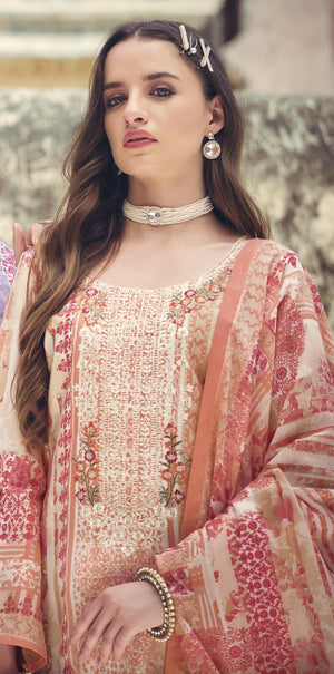 DRAVINAM Trends Kurti 2.50 mtrs, Pure Cotton Salwar (3 mtrs apx), Pure Cotton Mal Mal Print (2.30|Sand Grey