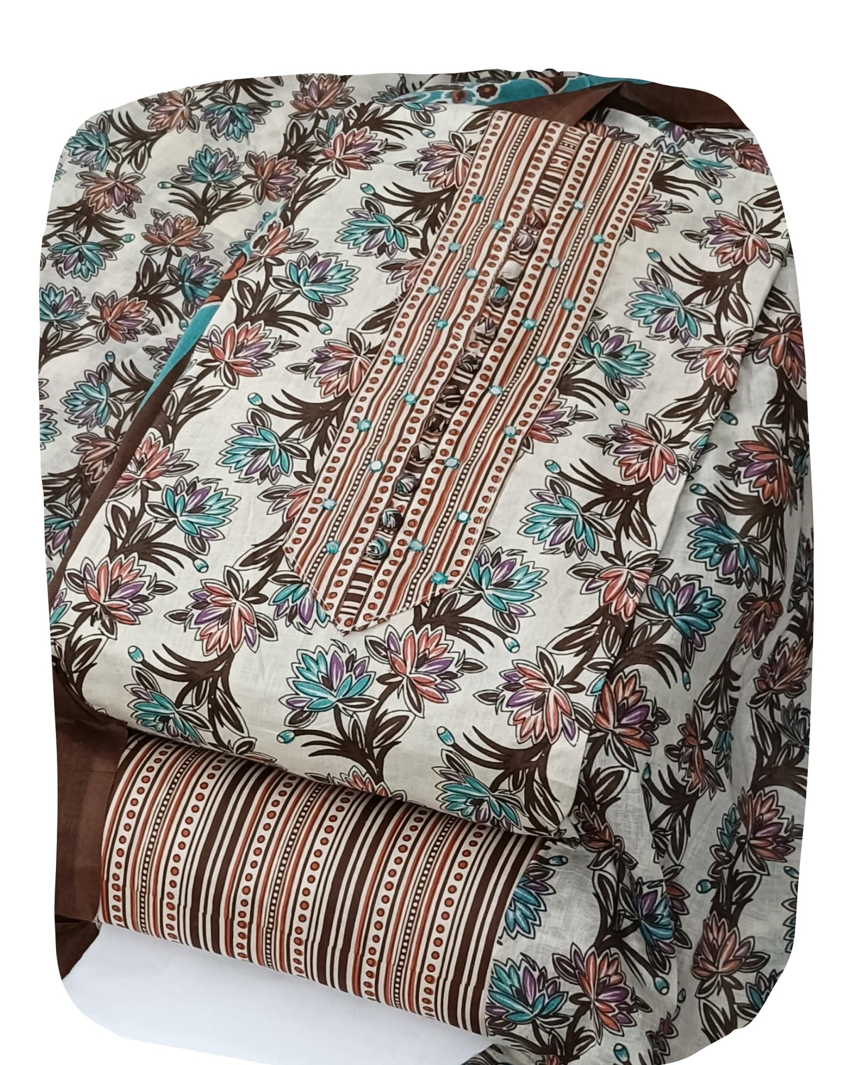 DRAVINAM Trends Women's Cambric Cotton Dress Material | Unstitch Kalamkari Printed Suit Set with Cotton Dupatta