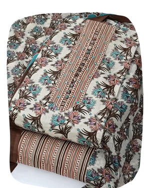 DRAVINAM Trends Women's Cambric Cotton Dress Material | Unstitch Kalamkari Printed Suit Set with Cotton Dupatta