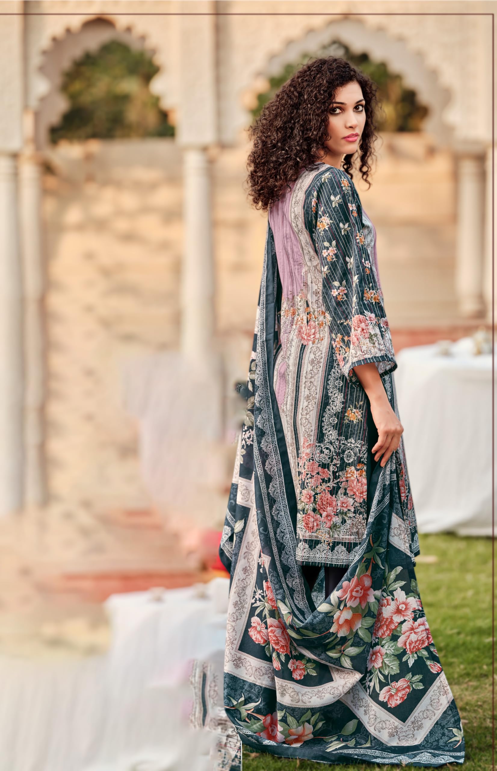 DRAVINAM Trends Women's Unstitched Pure Cotton Suit Dress Material with Heavy Lining Embroidered | Stylish Pure Cotton Print Dupatta & Solid Bottoms