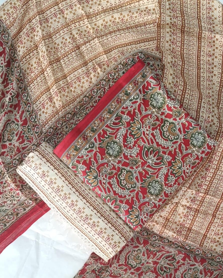 DRAVINAM Trends Jaipuri Print Cambric Cotton Unstitched Salwar Suit Dress Material for Women with Mulmul Cotton Dupatta