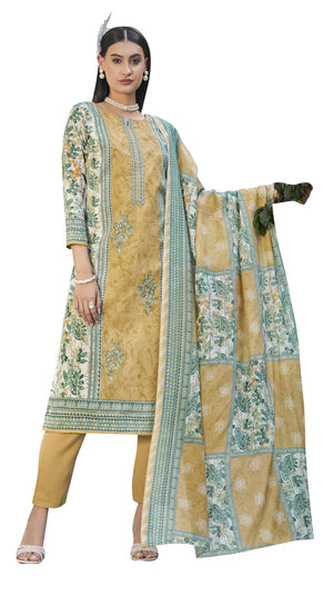 DRAVINAM Trends Women's Unstitched Salwar Suit Dress Material - Cotton Digital Printed Organza Embroidered Kameez II Unstitch Bottoms II Cotton Dupatta