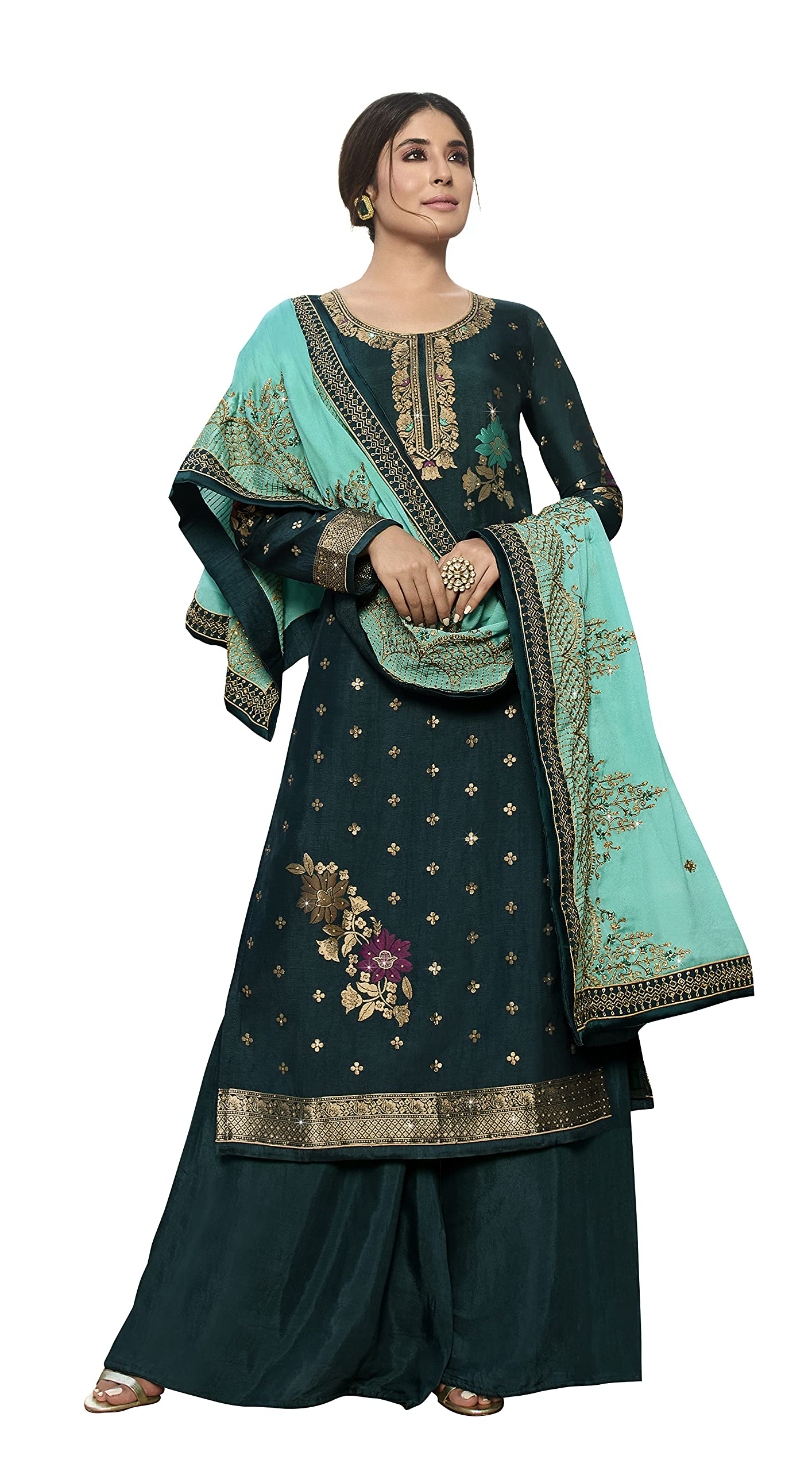 DRAVINAM Trends Women's Pure Dola Meenakari Jacquard Hand work Pakistani Suit with Pure Georgette Embroidered Dupatta