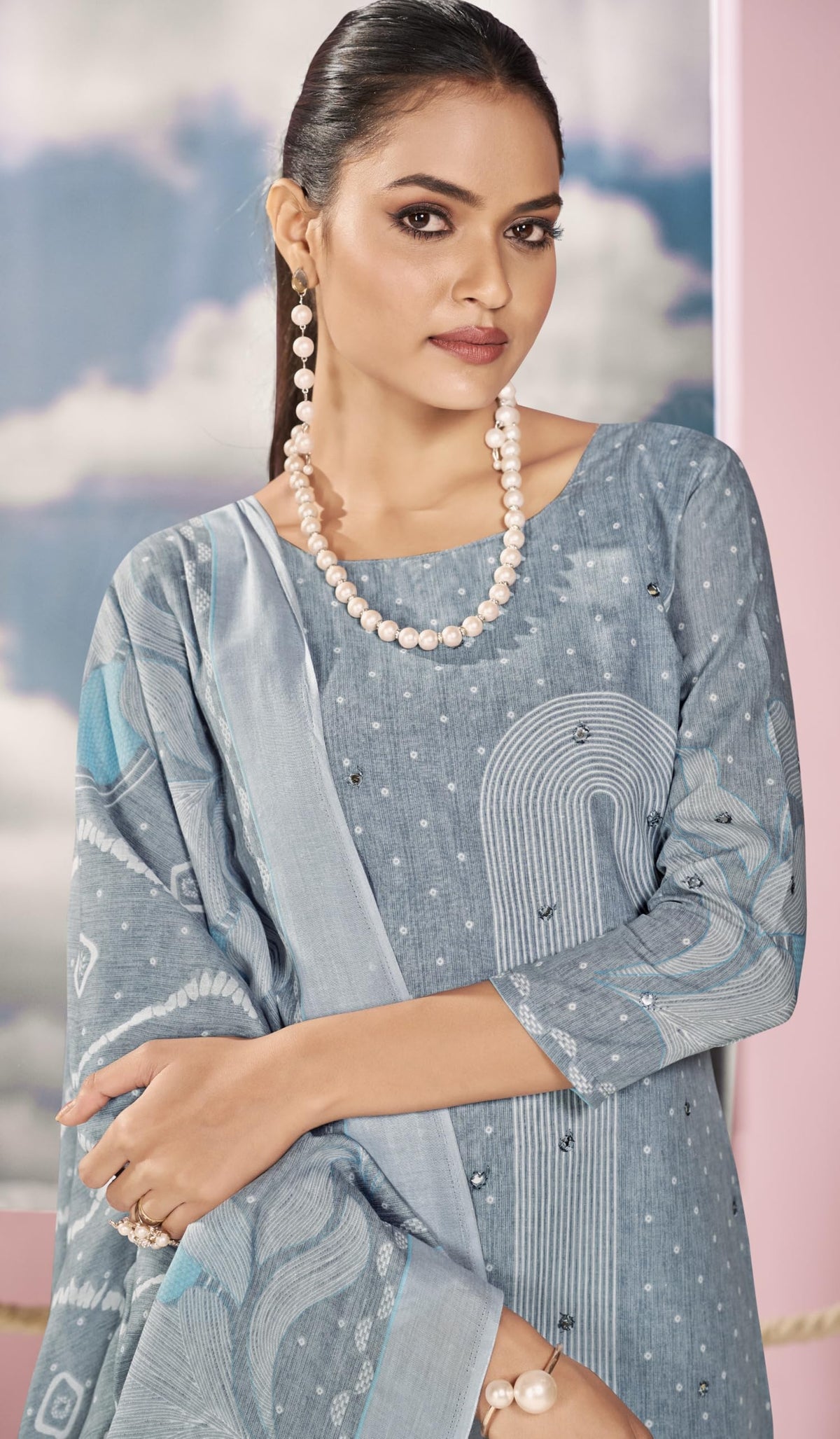 DRAVINAM Trends Women's Unstitched Salwar Suit Dress Material - Cotton Digital Printed Organza Embroidered Kameez II Unstitch Bottoms II Cotton Dupatta
