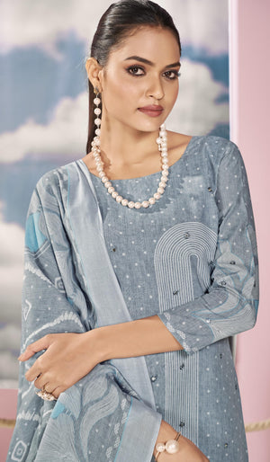 DRAVINAM Trends Women's Unstitched Salwar Suit Dress Material - Cotton Digital Printed Organza Embroidered Kameez II Unstitch Bottoms II Cotton Dupatta