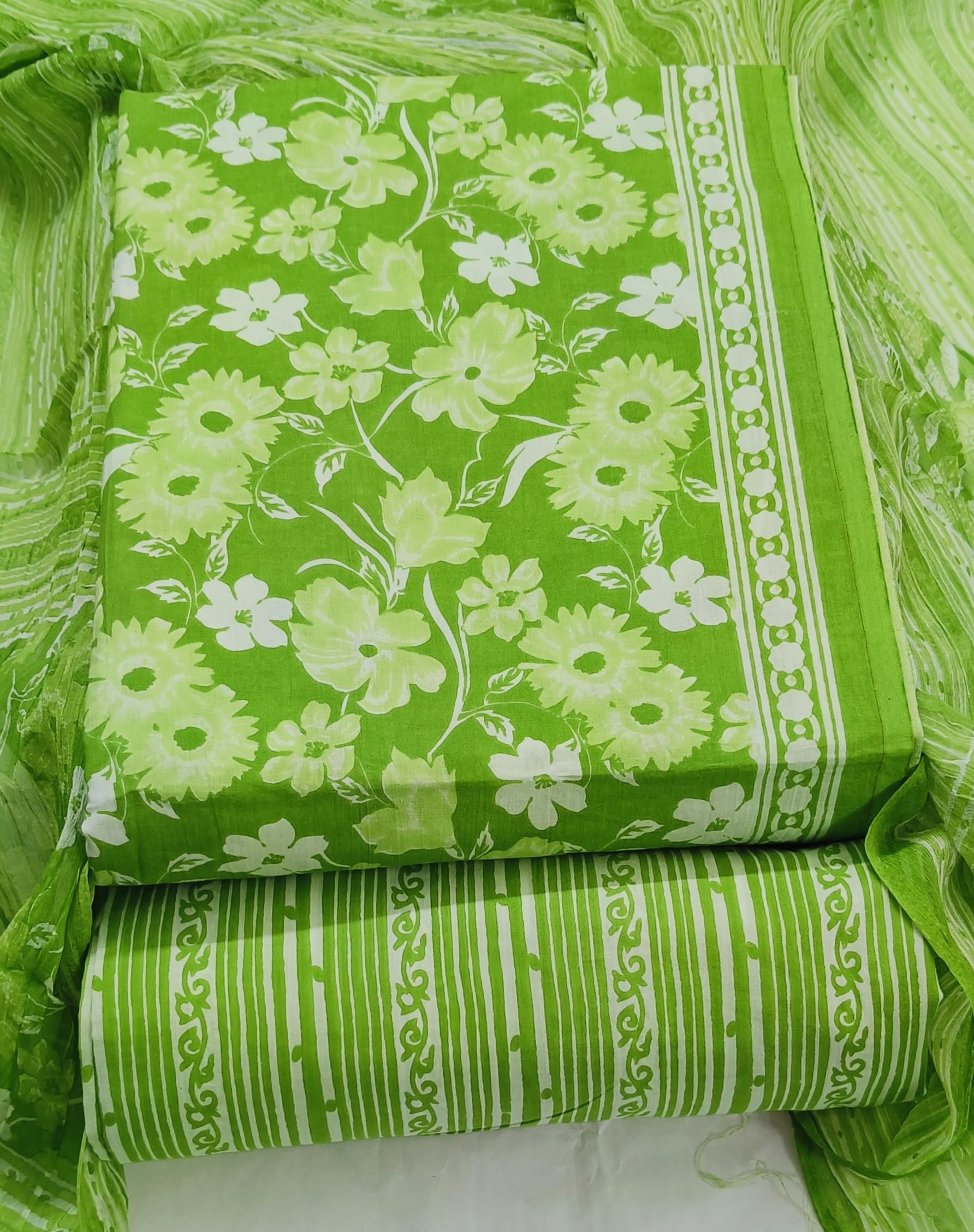 DRAVINAM Trends Jaipuri Printed Pure Cambric Unstitched Cotton Suit Dress Material with Chiffon Printed Dupatta