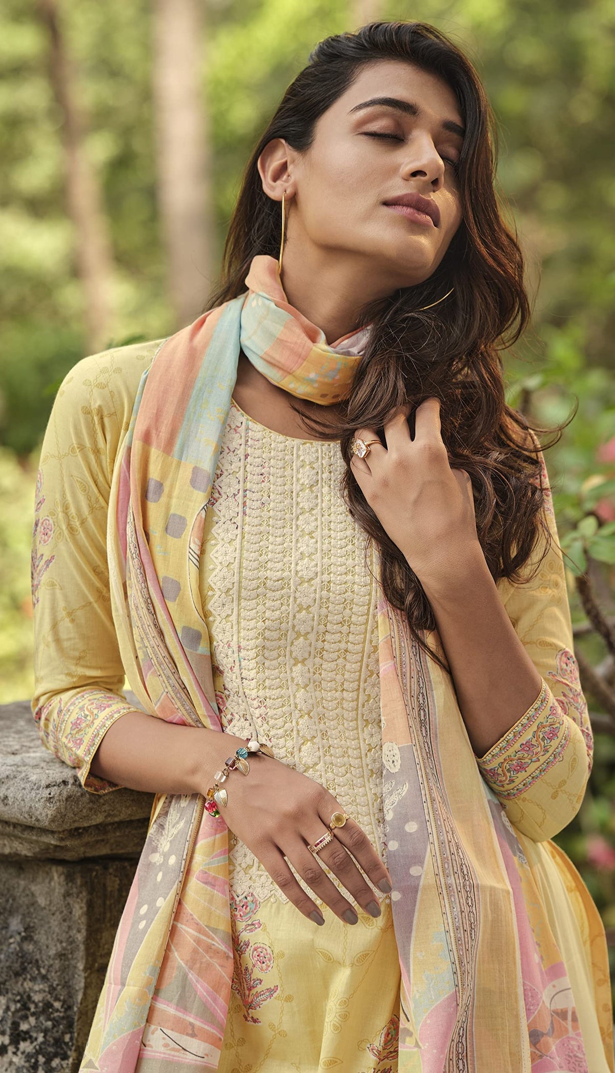DRAVINAM Trends Unstitched Embroidered Digital printed Pure Jaam Cotton Women Salwar Suit Set Fabric with Mal Mal Cotton Dupatta